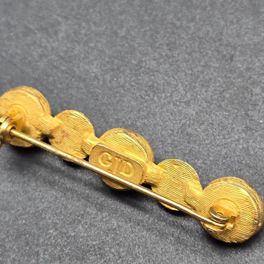 Ginnie Johansen Designs GJD Bar Brooch Gold Tone Green Orange Black - Picture 6 of 7